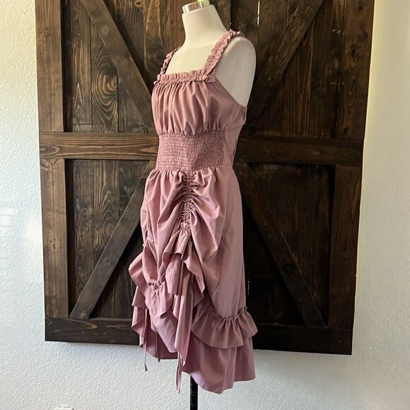 Scarlet Darkness Pleated Gothic Steampunk High Low Dress - Picture 6 of 12